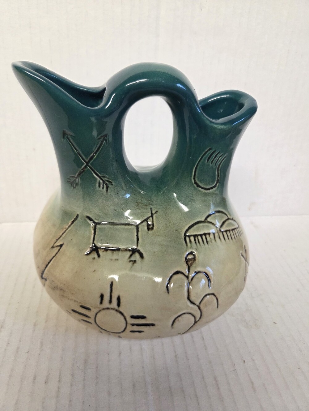 Vintage 70s Rosemary's Ceramics Southwestern Double-spout Ceramic Wedding Vase